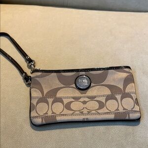 Coach Beige and Brown Signature Wristlet EUC